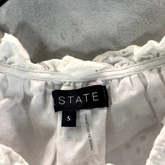 1.STATE Women's Ultra White Eyelet Raglan Sleeve Tie-Hem Crop Top SZ S - Picture 9 of 10